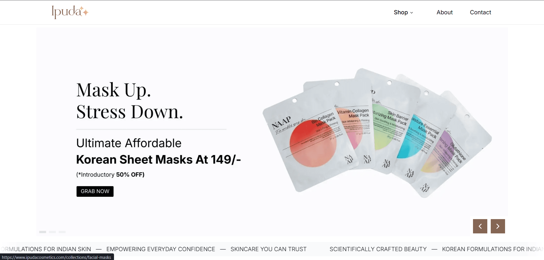 Screenshot of Ipuda cosmetics website